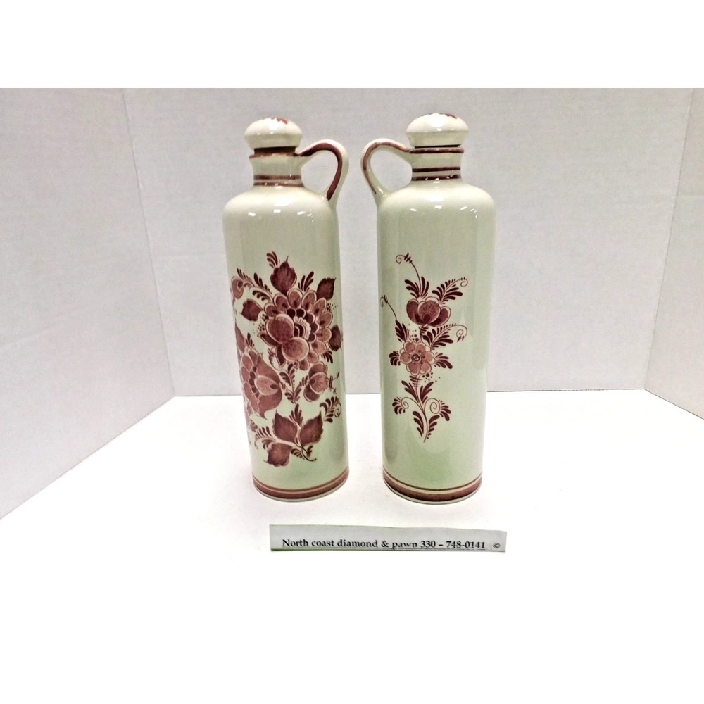VTG 2 Delft Red BOLS Holland Handwerk Ceramic Decanter Bottles DH26